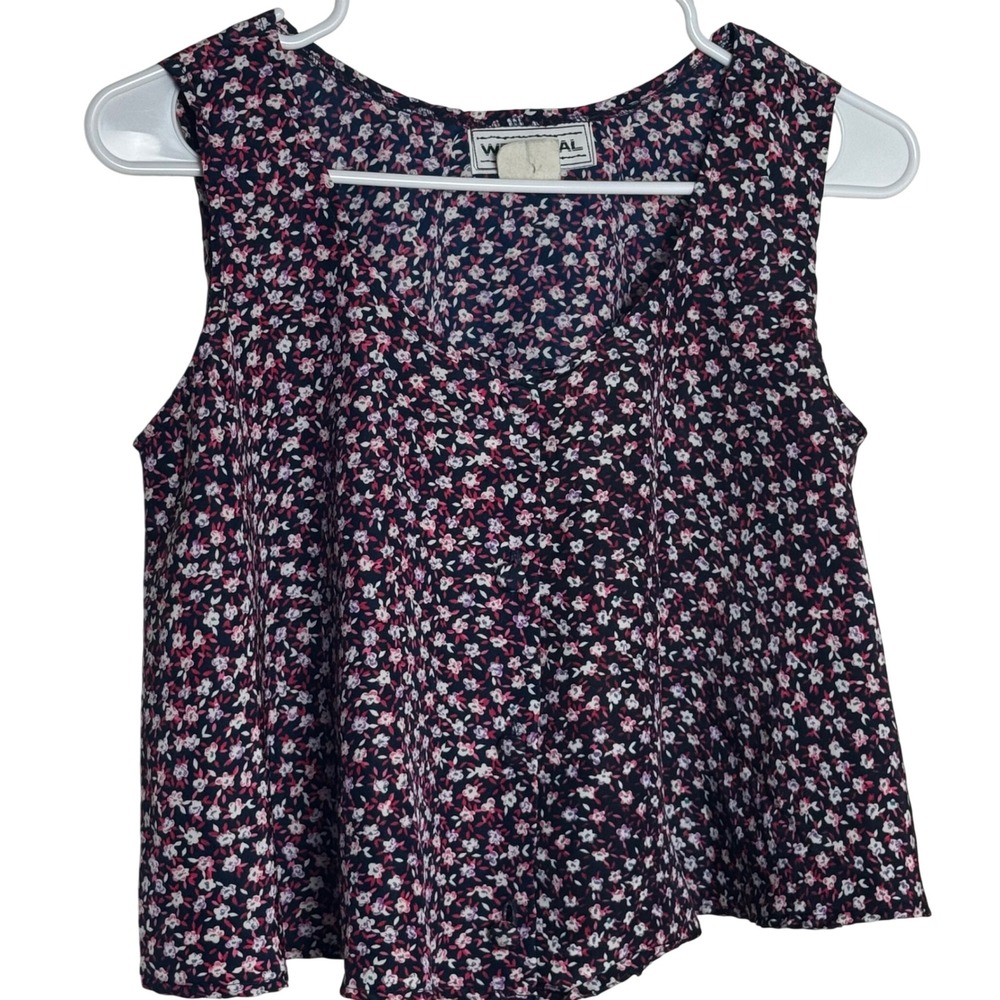 Wet Seal Womens Floral Print Sleeveless V Neck‎ Top Navy Pink White Medium Y2K
